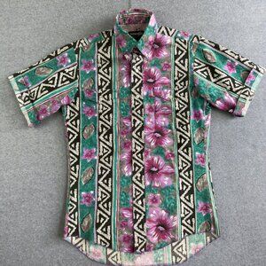 VNTG Wrangler Cowboy‑Cut Floral Aztec Pearl‑Snap Western Shirt Size 15 – Retro